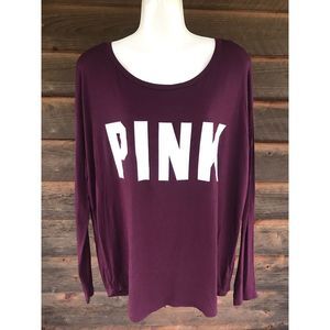 VS Pink Campus T Shirt XS Purple Womens Round Neck Long Sleeve W/ Logo